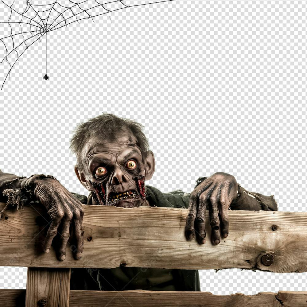 Zumbi Com Placa De Madeira Para Halloween Isolado Em Um Fundo Transparente