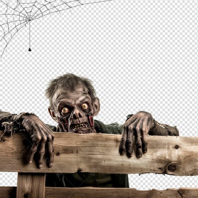 Zumbi Com Placa De Madeira Para Halloween Isolado Em Um Fundo Transparente