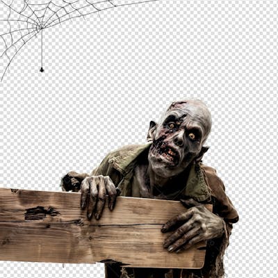 Zumbi Com Placa De Madeira Para Halloween Isolado Em Um Fundo Transparente