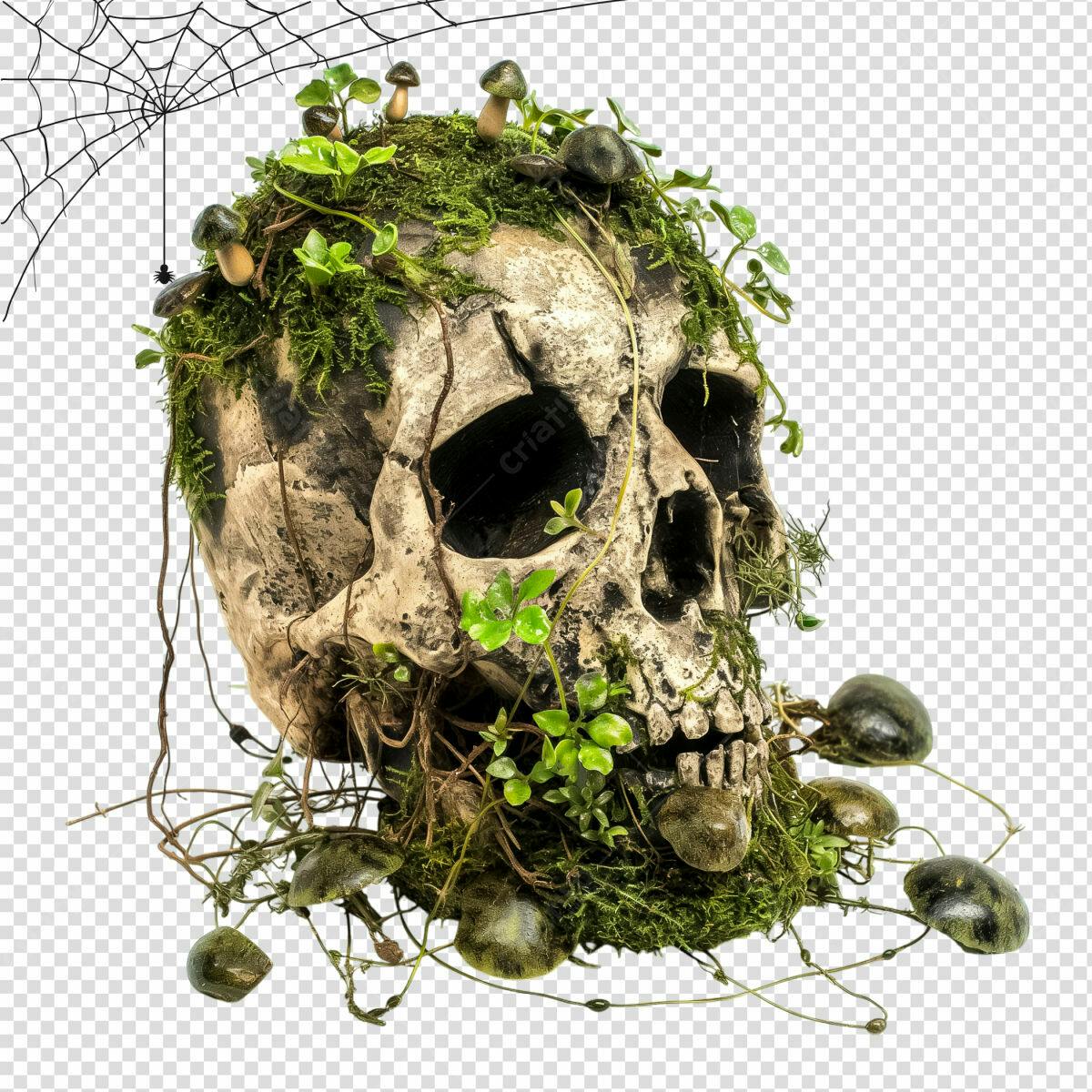 Imagem Calavera com Musgo e Cogumelos PSD Editável
