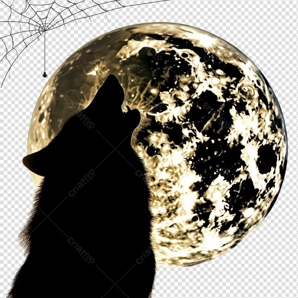 Lobo Uivando Pra Lua Para Halloween Isolado Sobre Um Fundo Transparente