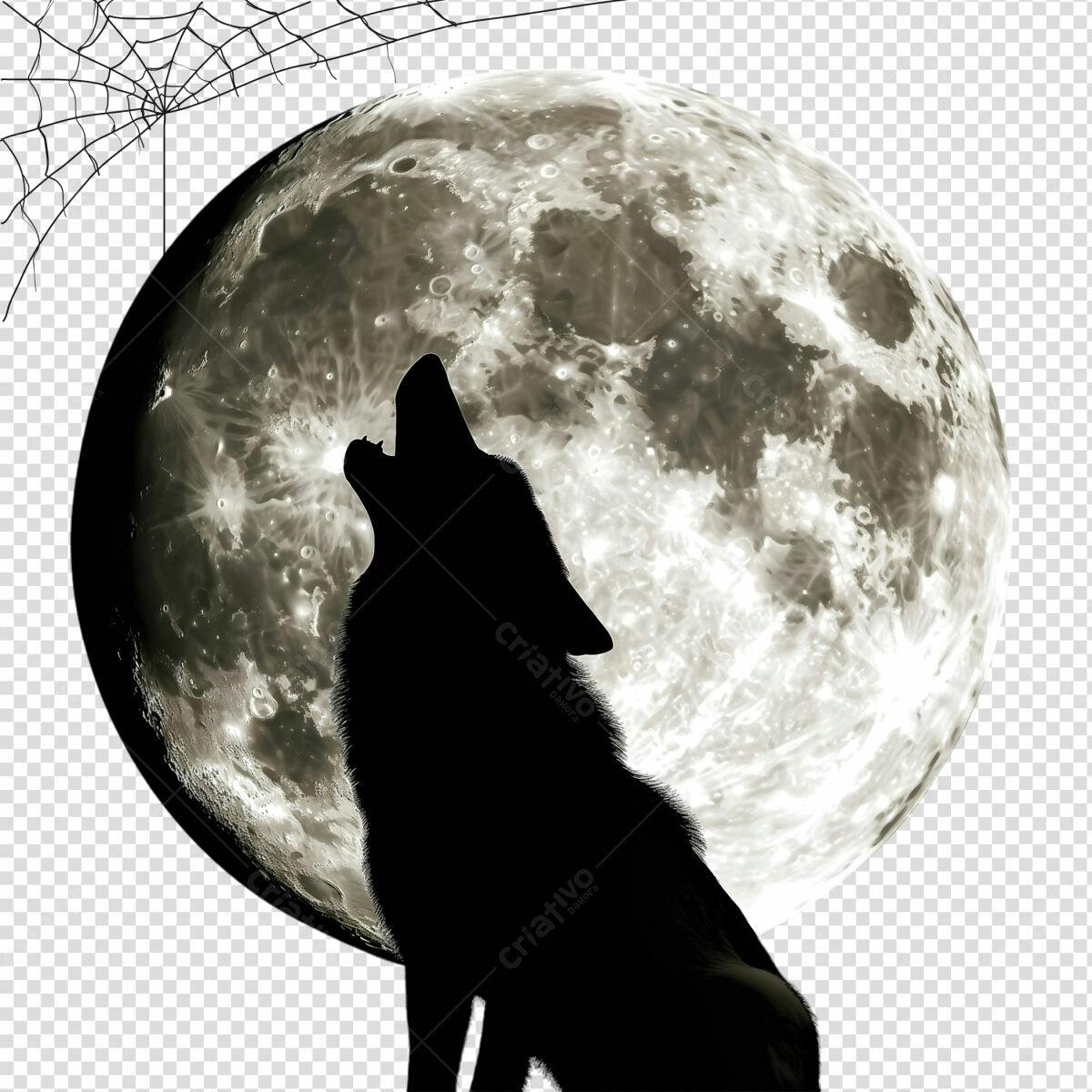 Arte Lobo Silhueta Lua Cheia PSD Editável