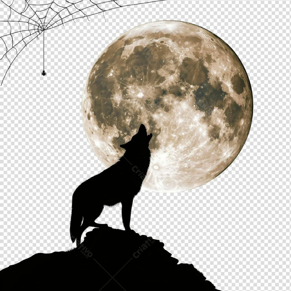 Lobo Uivando Pra Lua Para Halloween Isolado Sobre Um Fundo Transparente