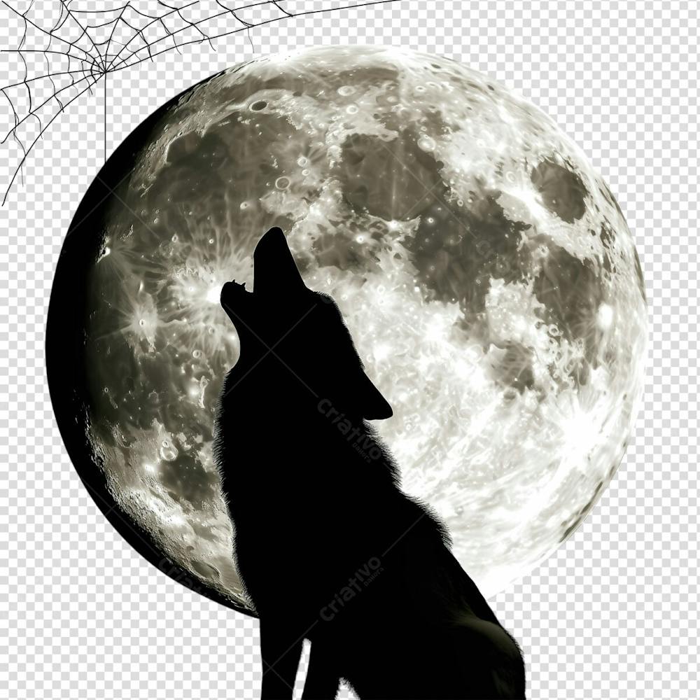 Lobo Uivando Pra Lua Para Halloween Isolado Sobre Um Fundo Transparente