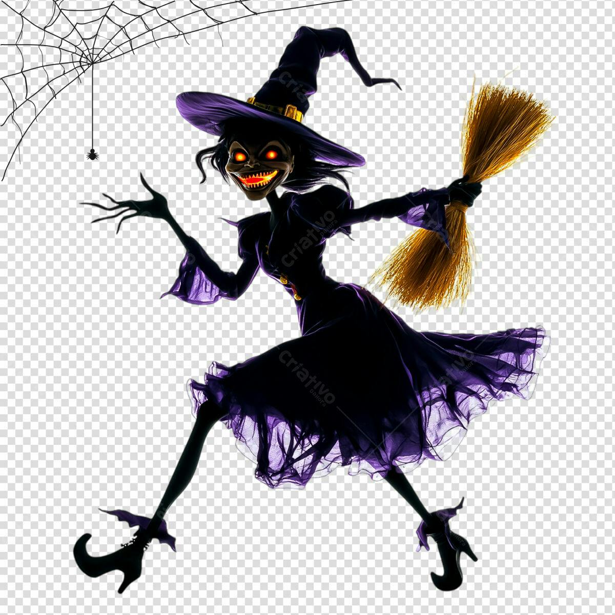 PSD Bruxa Voando para Festa de Halloween Editável