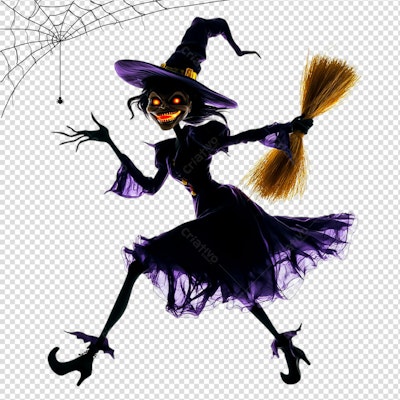 PSD Bruxa Voando para Festa de Halloween Editável