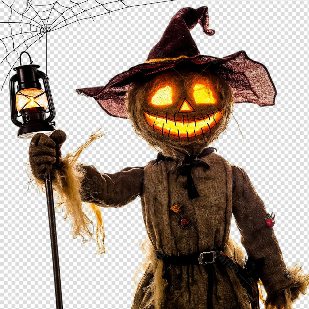 Espantalho Com Lanterna Para Halloween Isolado Em Um Fundo Transparente