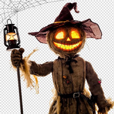 Espantalho Com Lanterna Para Halloween Isolado Em Um Fundo Transparente