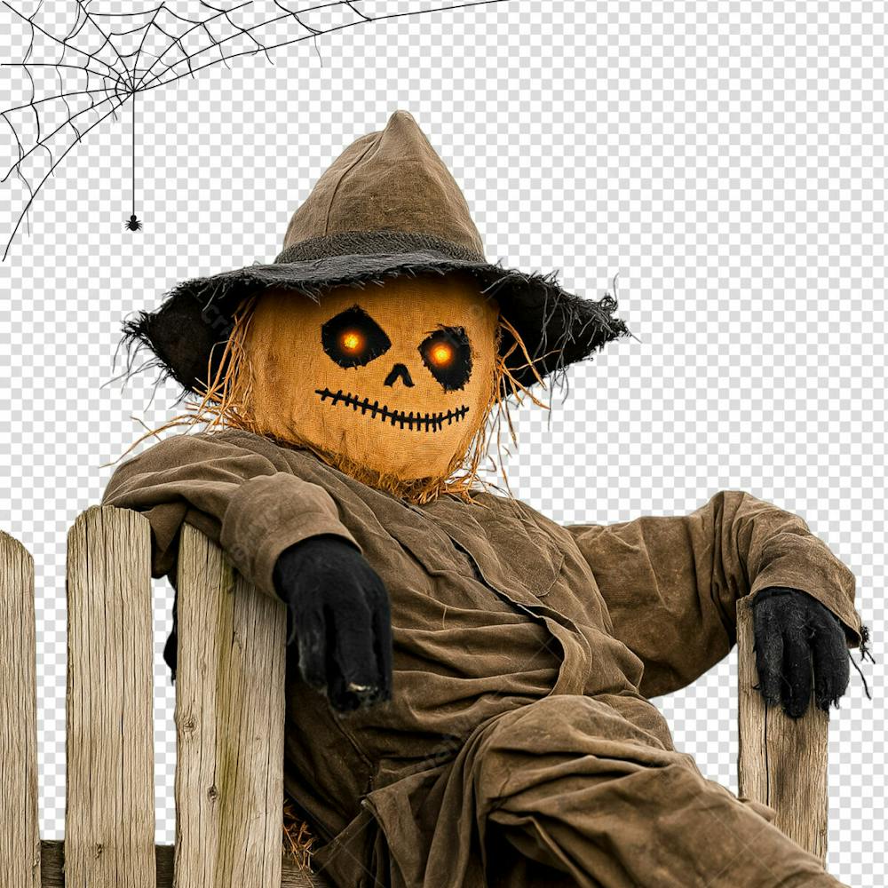 Espantalho Sobre Portão De Madeira Para Halloween Isolado Em Um Fundo Transparente