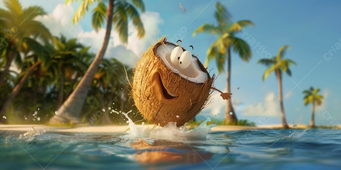 Coco feliz na praia tropical