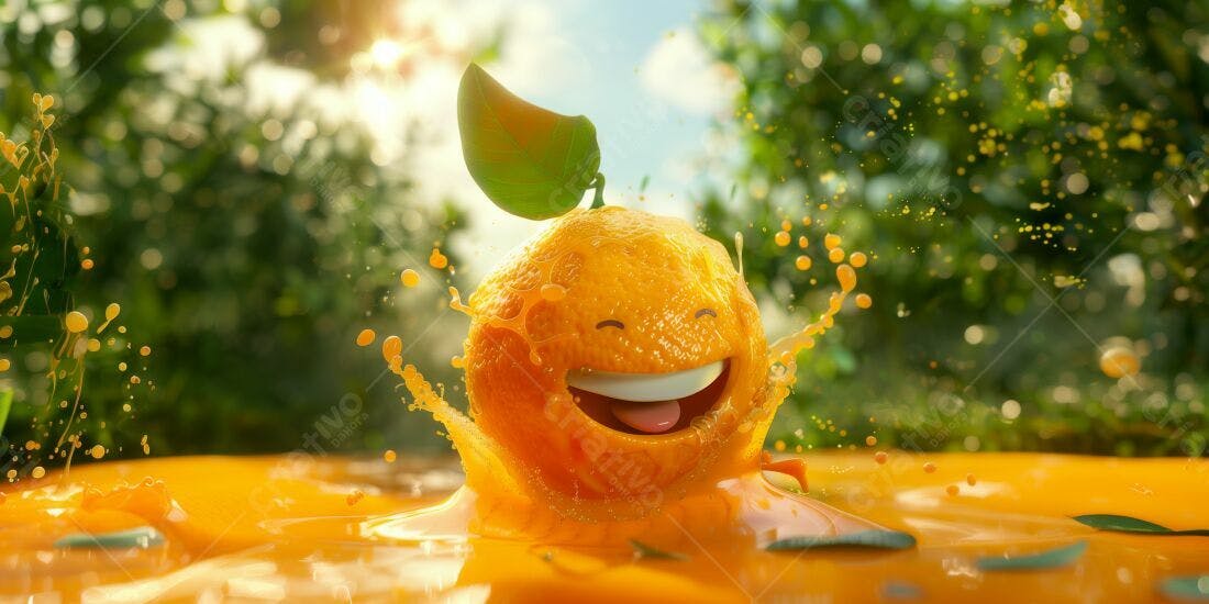 Laranja feliz em splash de suco