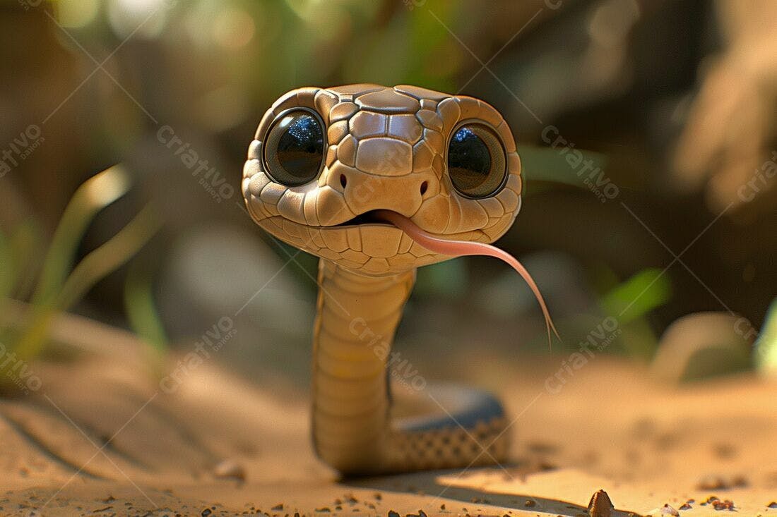 Cobra fofa com olhos grandes em close