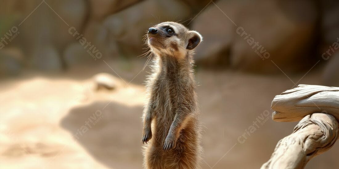 Suricata em pé observando o ambiente