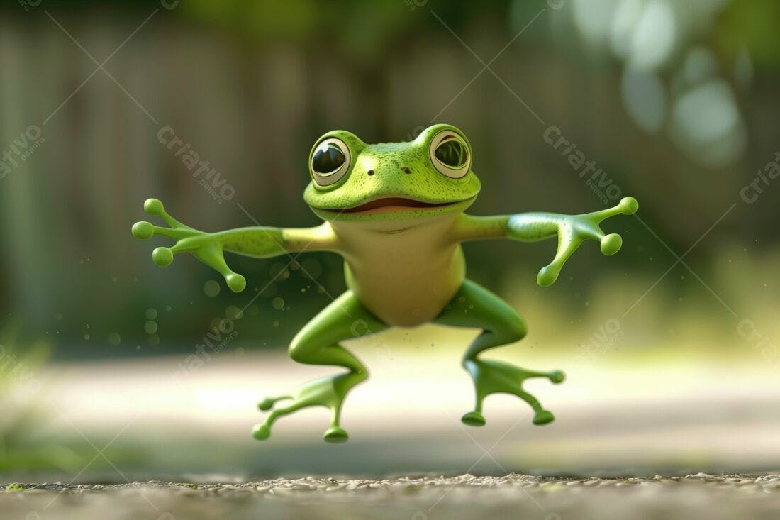 Sapo verde pulando alegremente