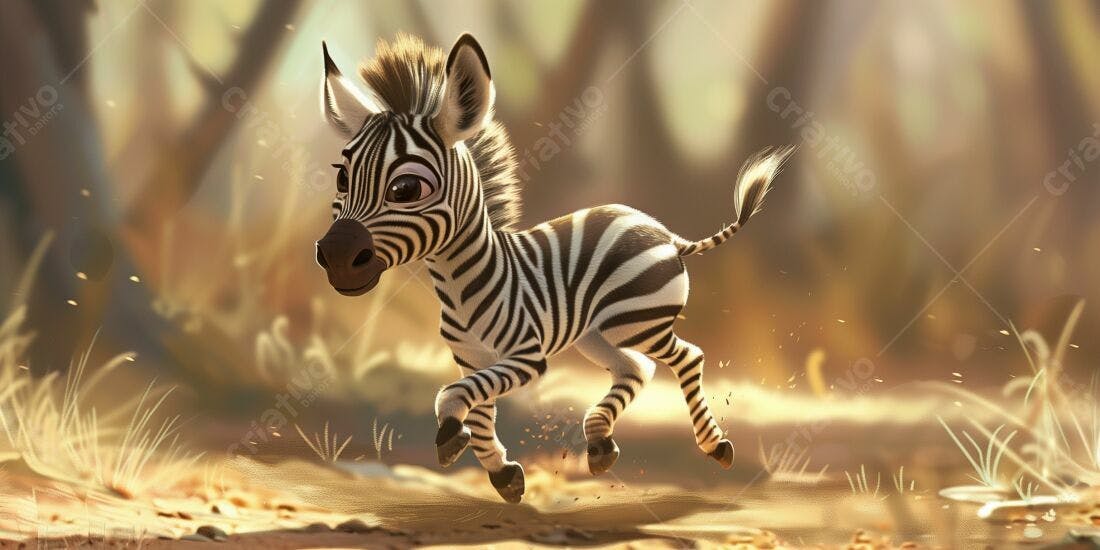 Zebra Bebê correndo na Savana Africana