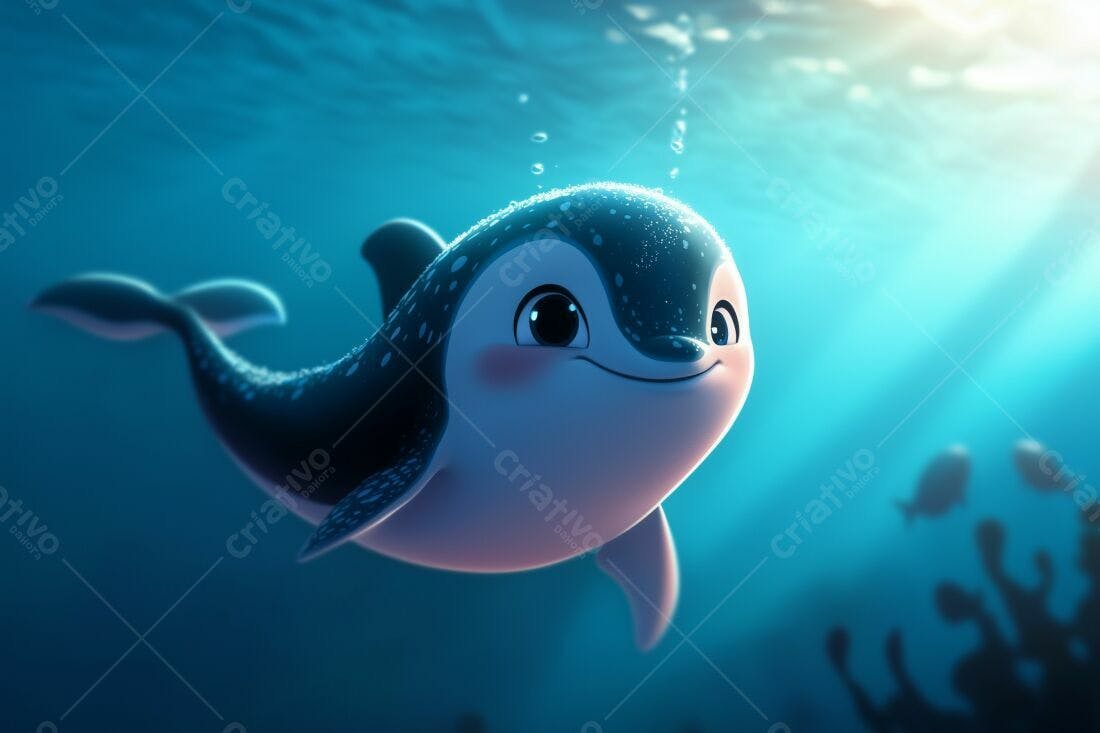 Golfinho fofo nadando no oceano azul