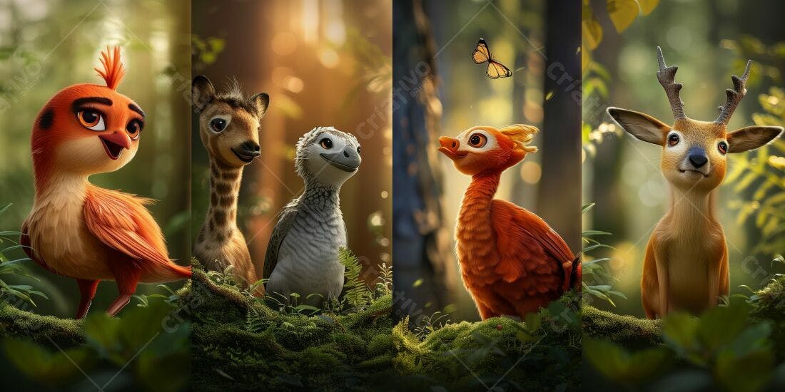 Animais fofos na floresta mágica