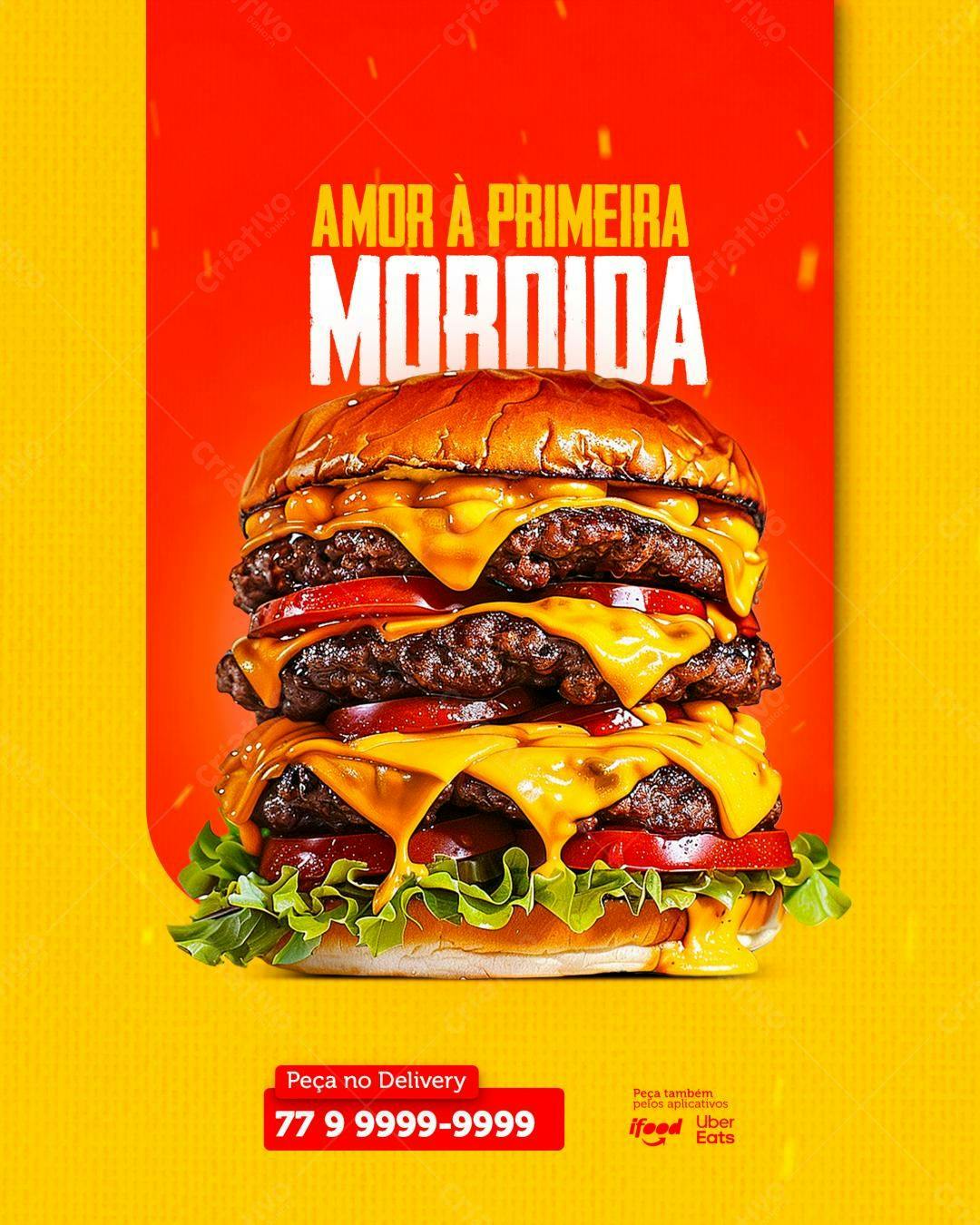 Flyer para Lanchonete com Hambúrguer Gigante PSD Editável