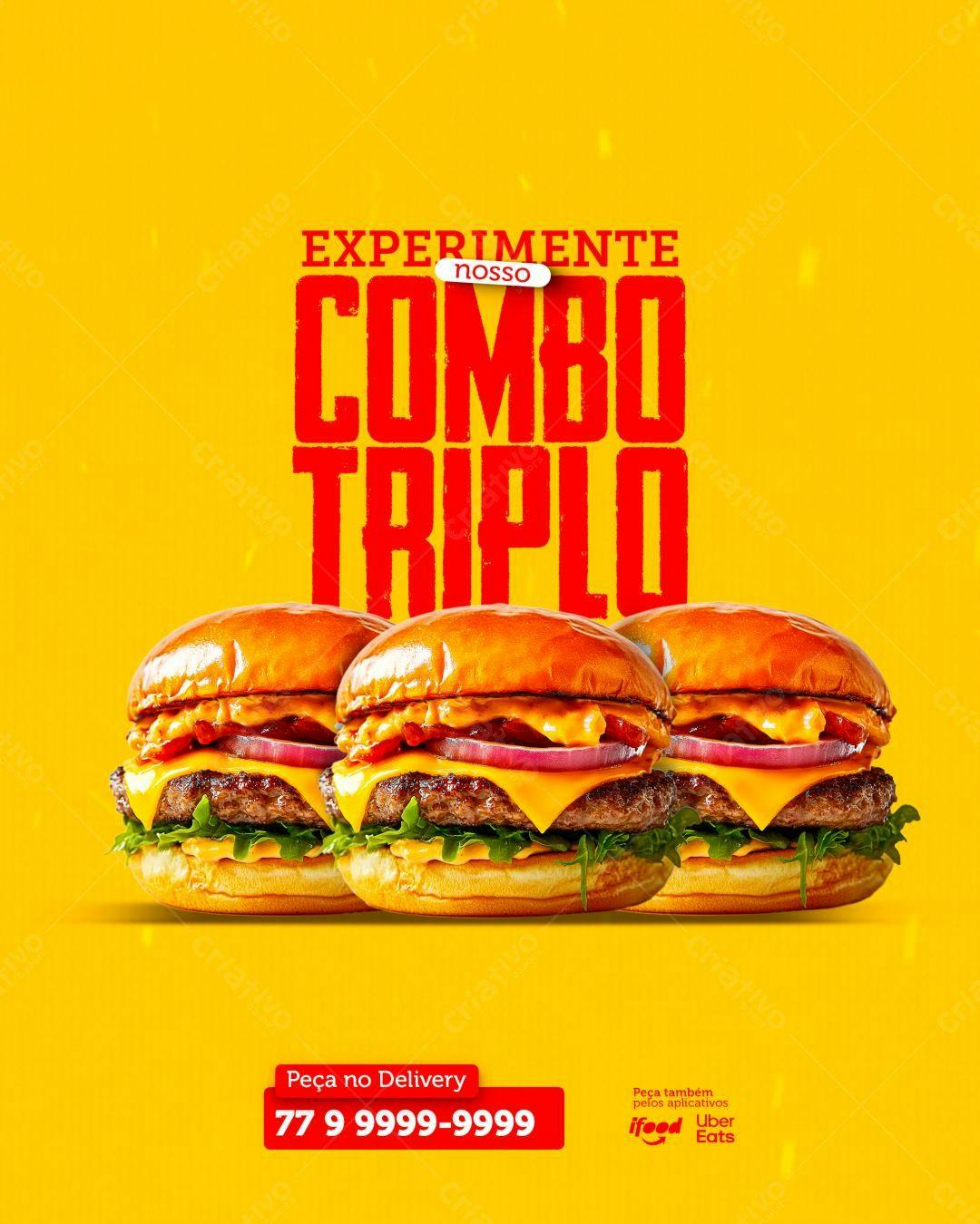Flyer Combo Triplo de Hambúrguer PSD Editável