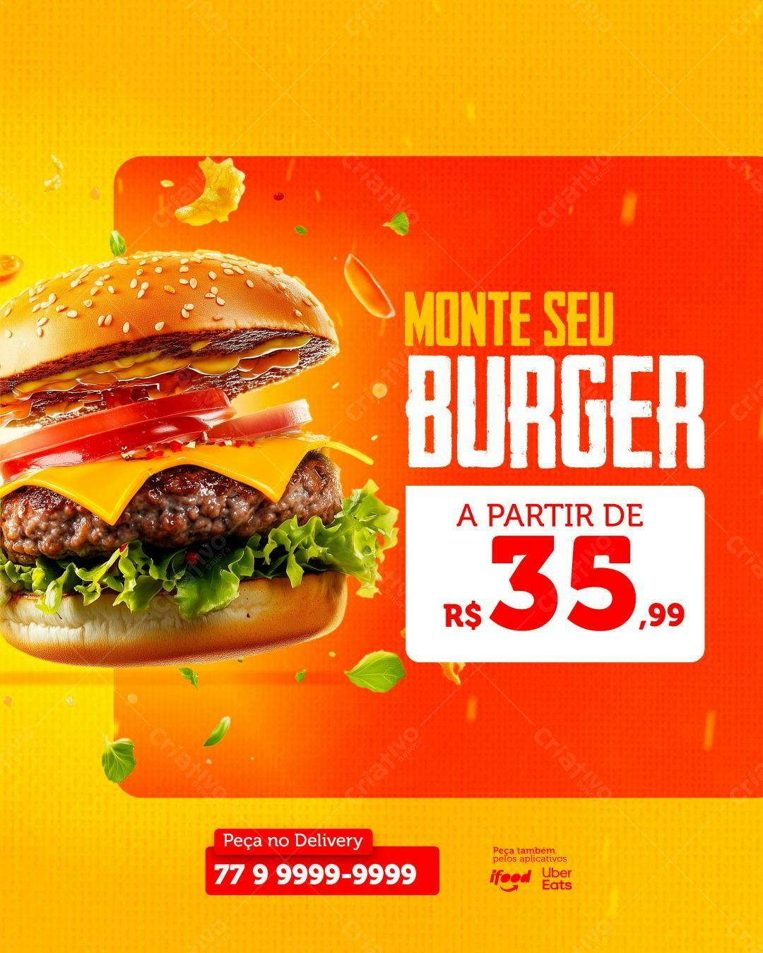 Flyer para Lançamento de Hambúrguer PSD Editável