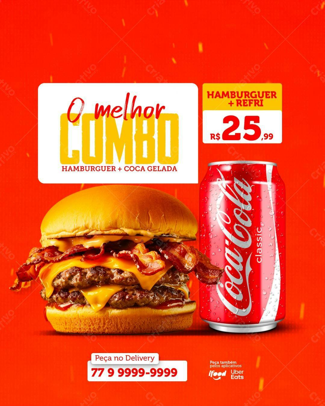 Flyer Combo Hambúrguer e Coca-Cola PSD Editável