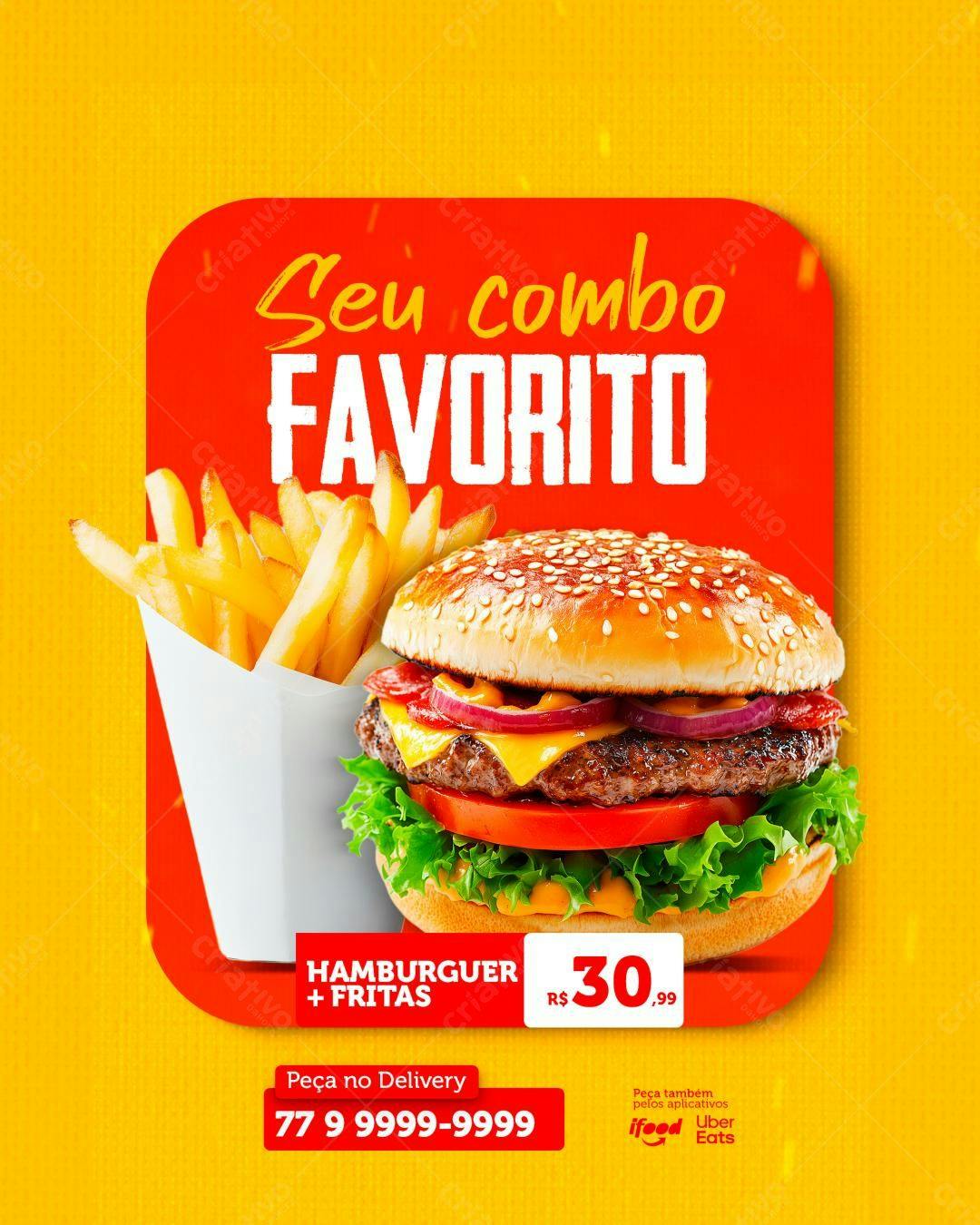Flyer Combo Hambúrguer e Fritas PSD Editável