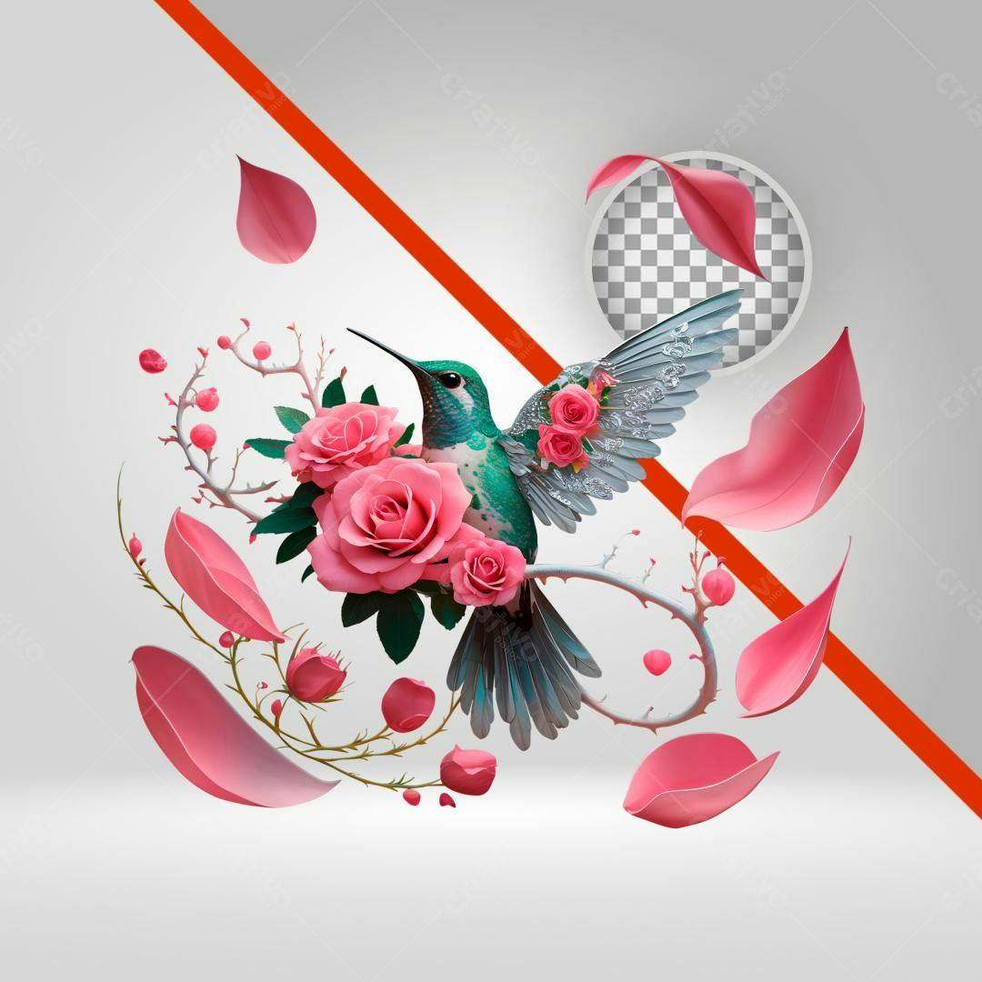 Icone Dia dos Namorados com Beija-flor e Rosas PNG com fundo transparente