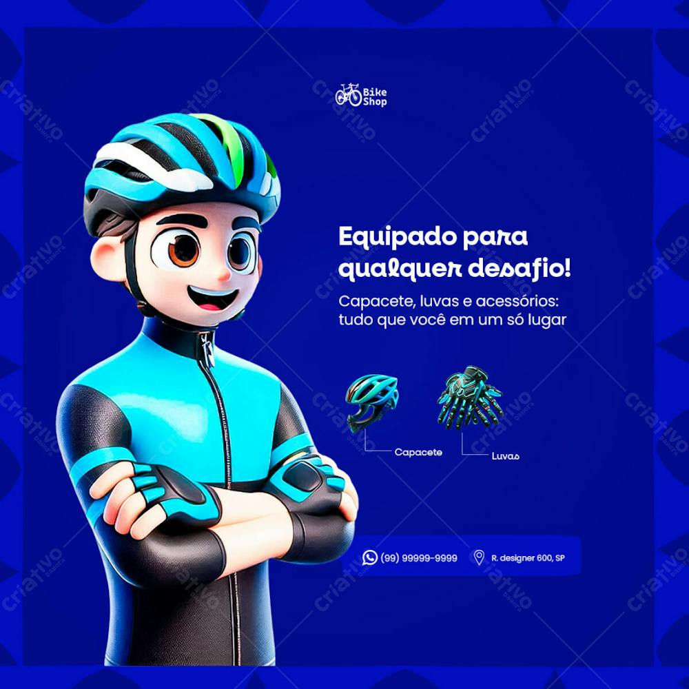 Equipado Para Qualquer Desafio Psd Ciclista Editável