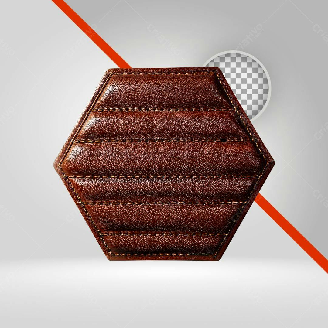 Selo hexagonal marrom em couro PNG com fundo transparente