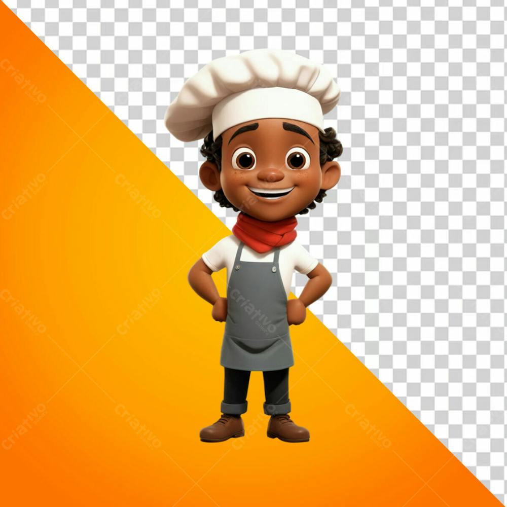 Mascote 3D Garoto Chefe De Cozinha