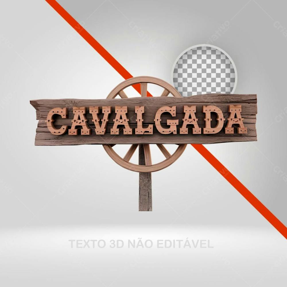 Selo 3D Cavalgada Texto 3D Tema Velho Oeste Roda De Carro