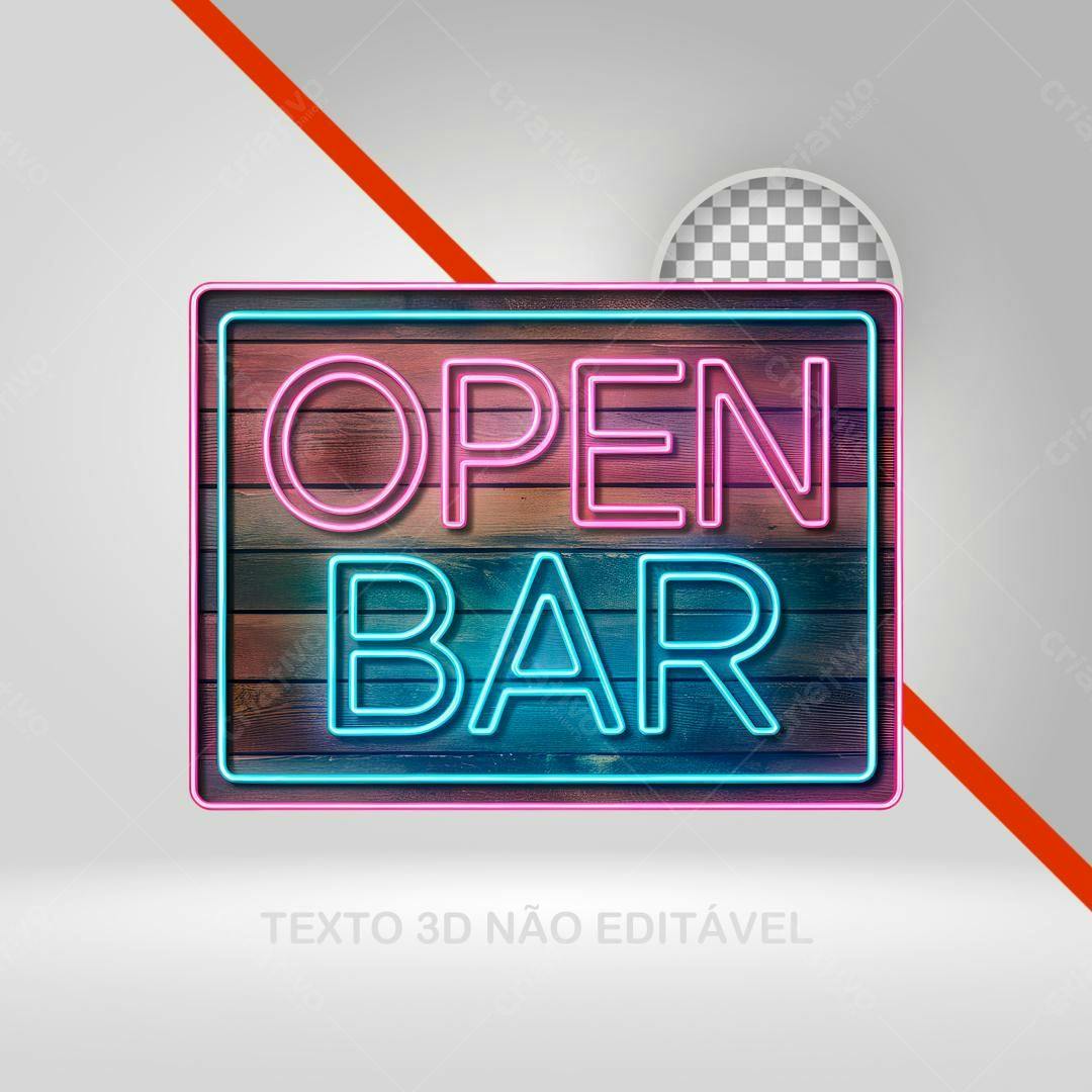 Placa Neon Open Bar PNG com fundo transparente