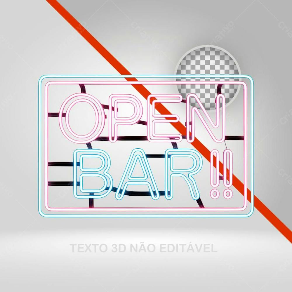 Texto 3D Neon Open Bar Led Png