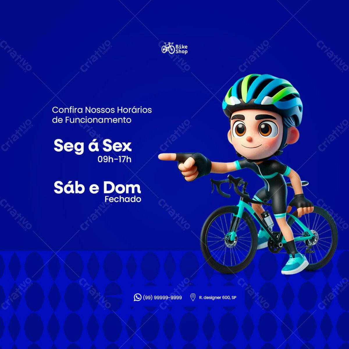 Horários de Funcionamento Bike Shop PSD Editável