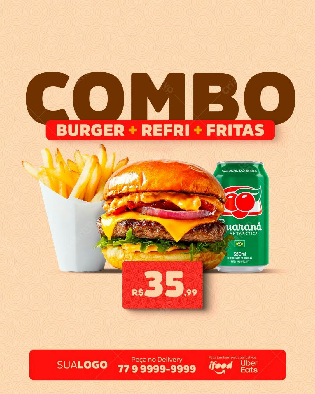 Flyer Combo Burger, Batata e Guaraná PSD Editável