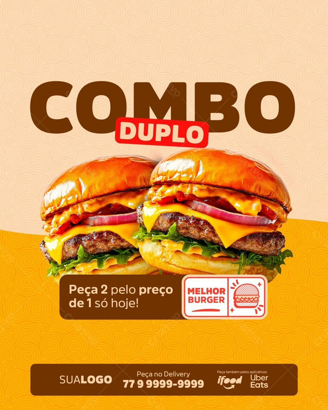 Flyer Combo Duplo de Hambúrguer PSD Editável