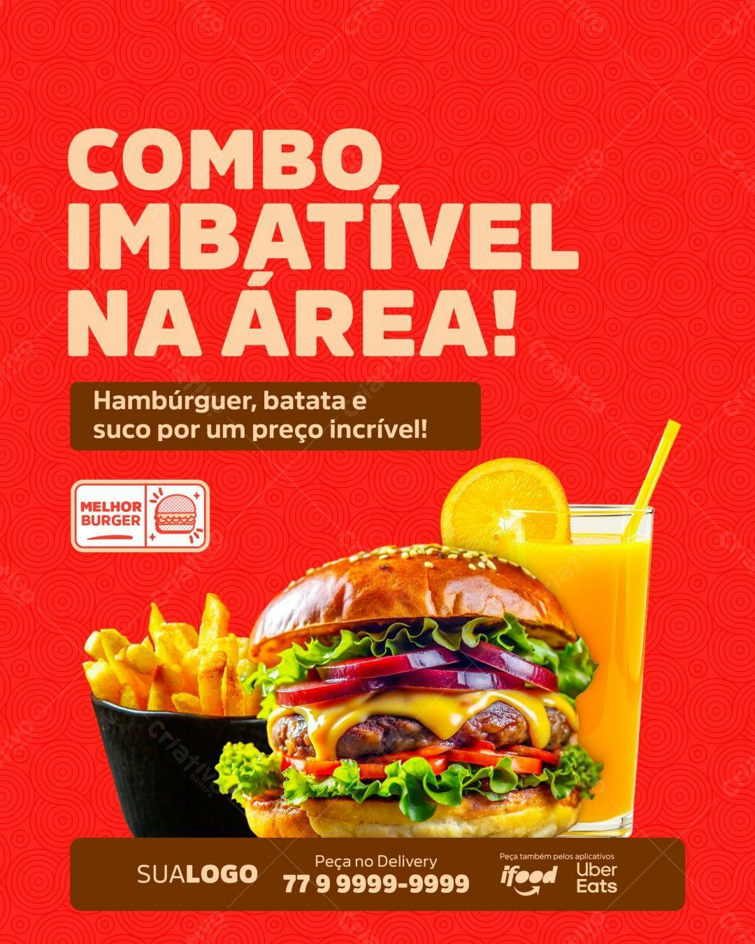 Flyer Combo Imbatível de Hambúrguer PSD Editável