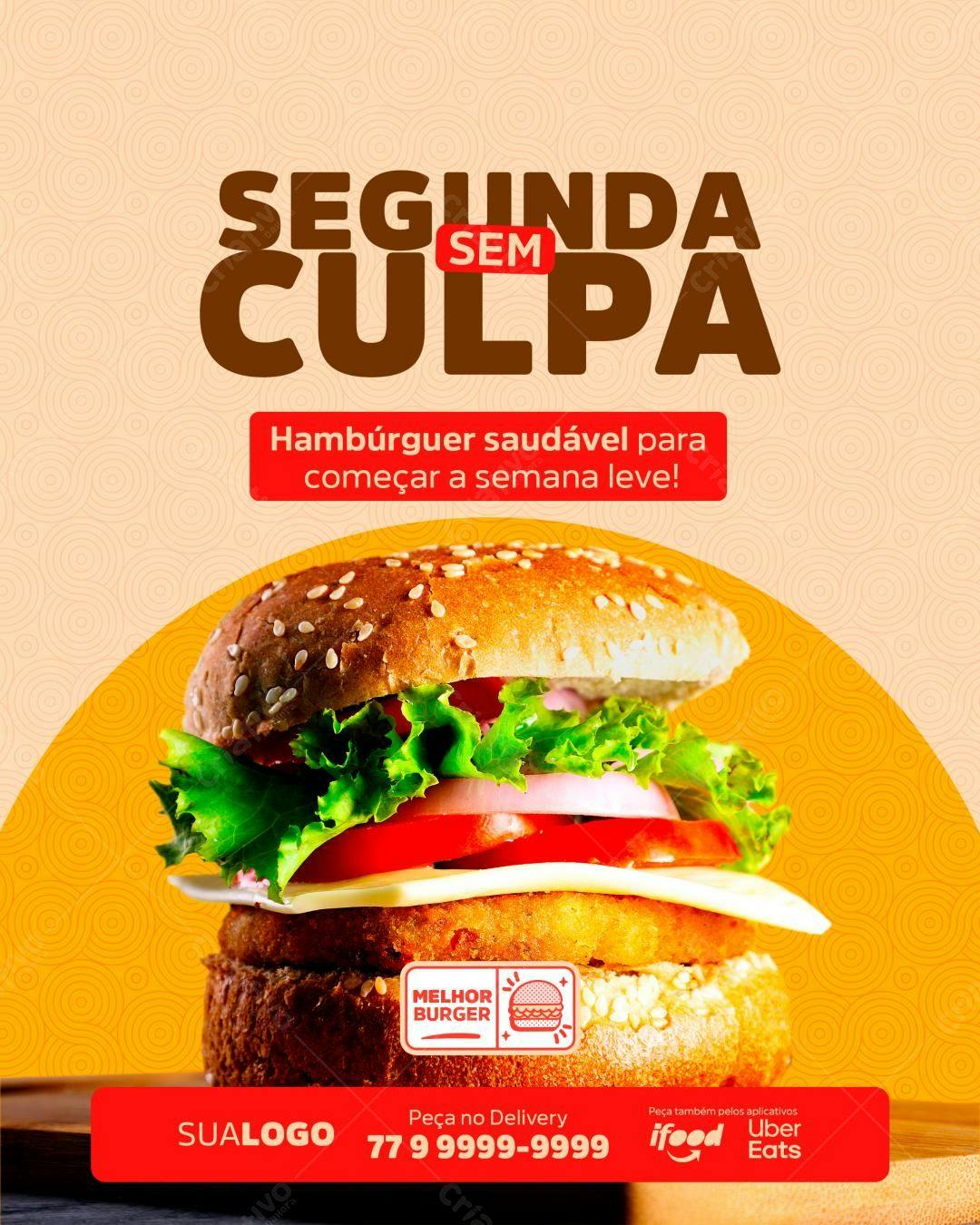 Flyer Segunda Sem Culpa Hambúrguer Saudável PSD Editável