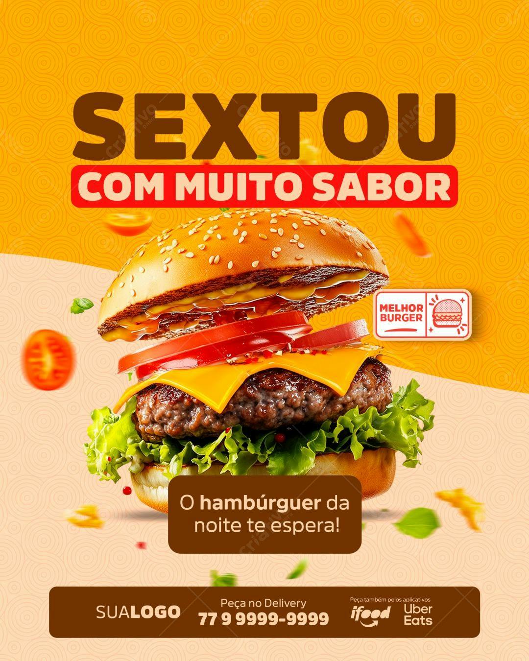 Flyer Sexta-feira com Hambúrguer PSD Editável