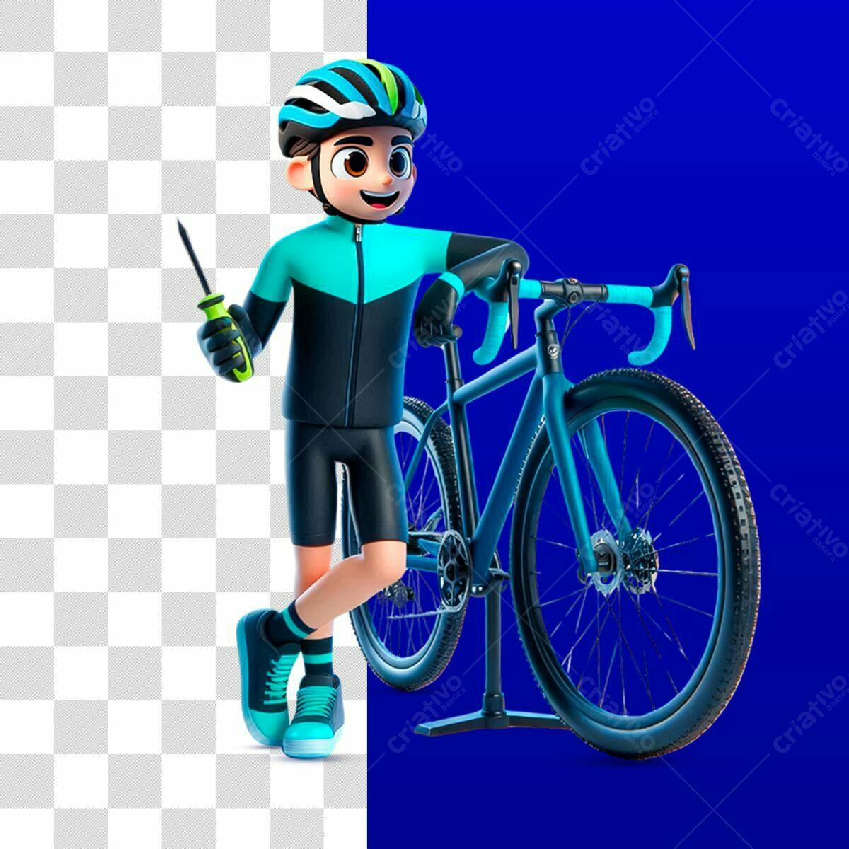 Psd Personagem Cartoon Bicicleta Azul e Verde para Loja de Bicicletas PSD Editável