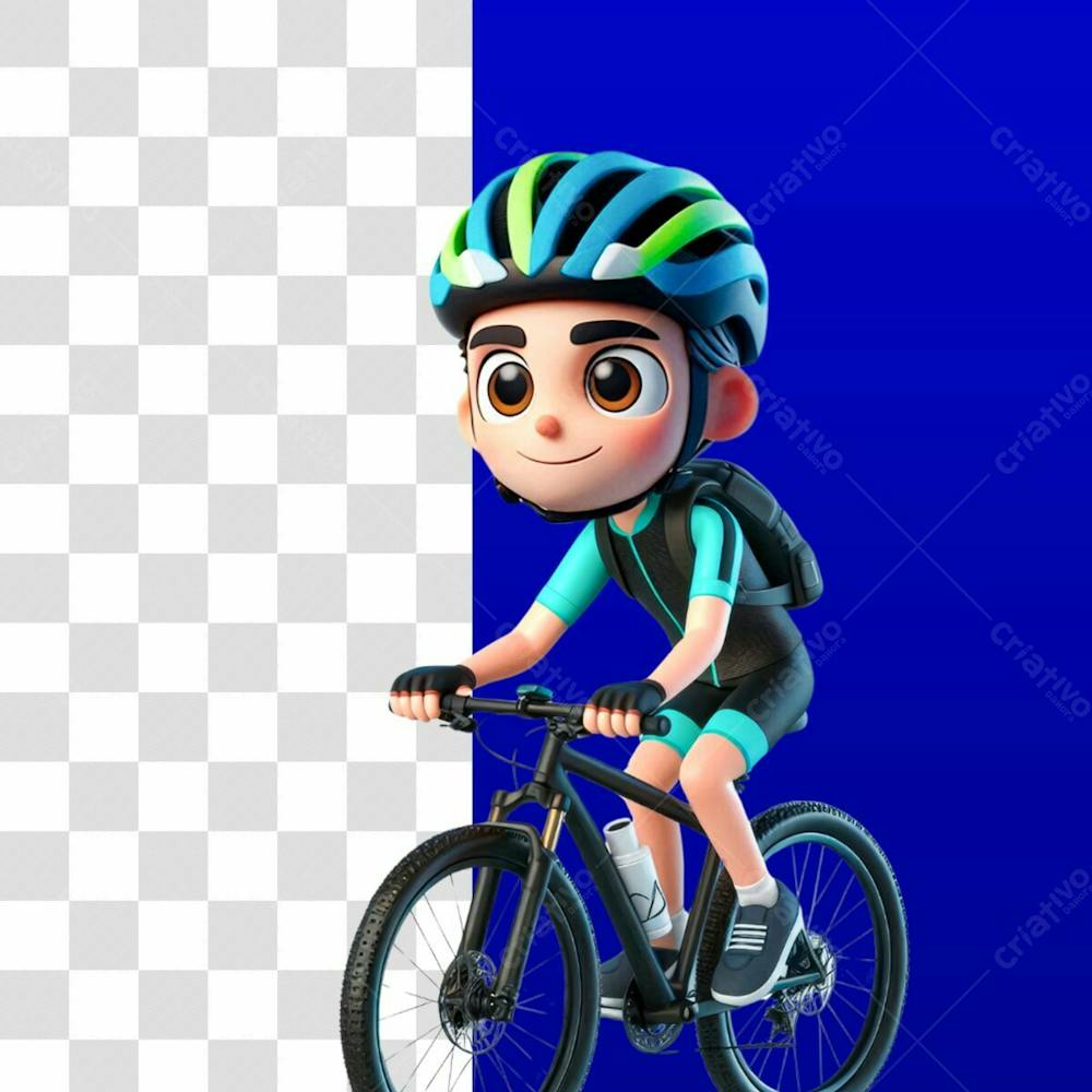 Mascote Ciclista 3D Feliz Andando De Bike Psd Editável