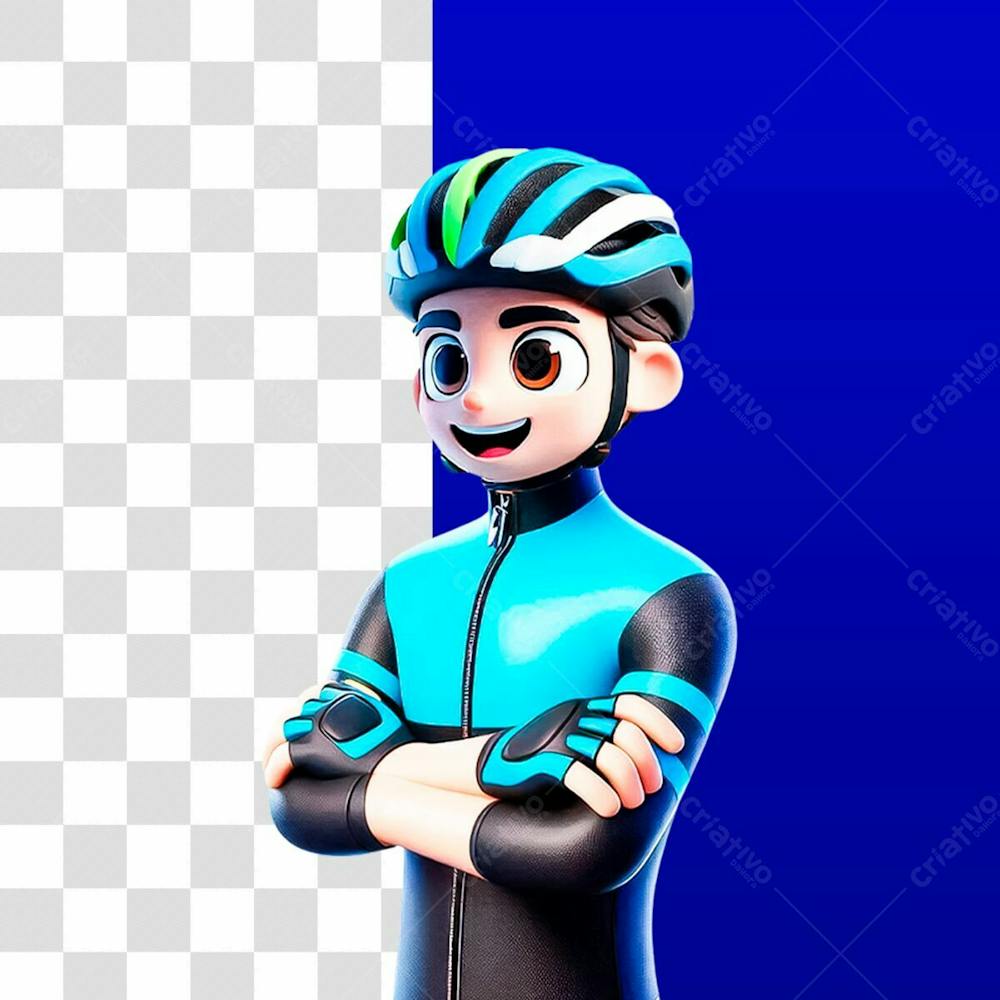 Mascote Ciclista 3D Feliz Braços Cruzados Psd Editável