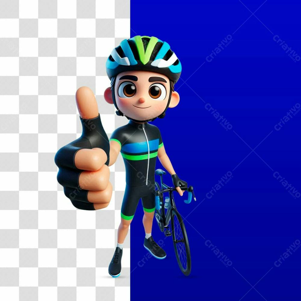 Mascote Ciclista 3D Feliz Dando Joia Psd Editável