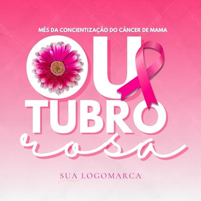 Post Instagram Outubro Rosa com flor Editável no Canva