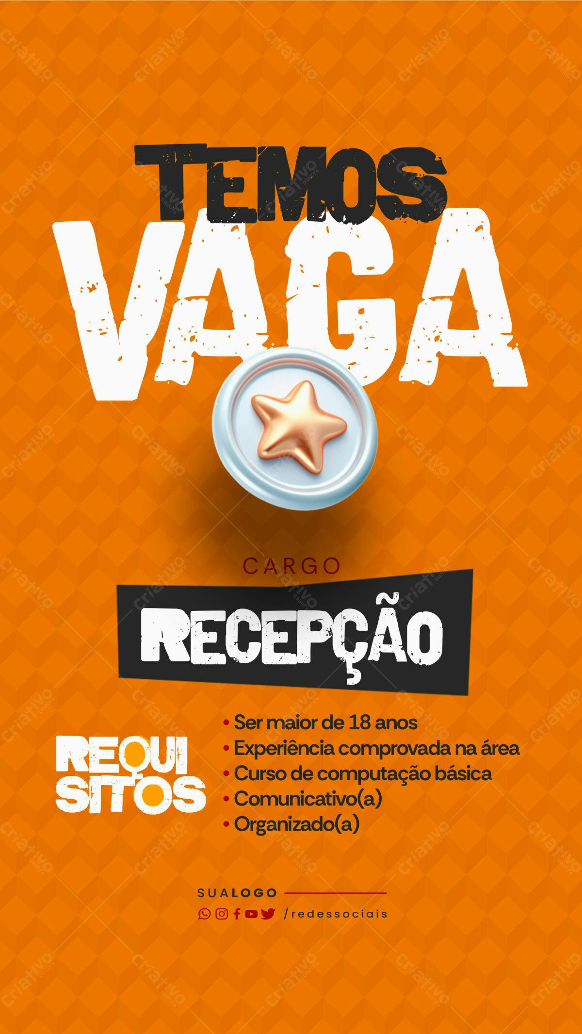 Flyer Vaga de Emprego Recepcionista PSD Editável