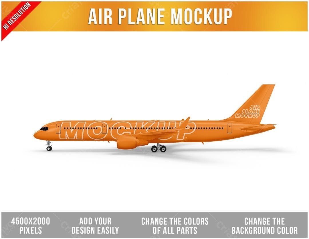 Mockup de Avião Laranja para Branding - Vista Lateral