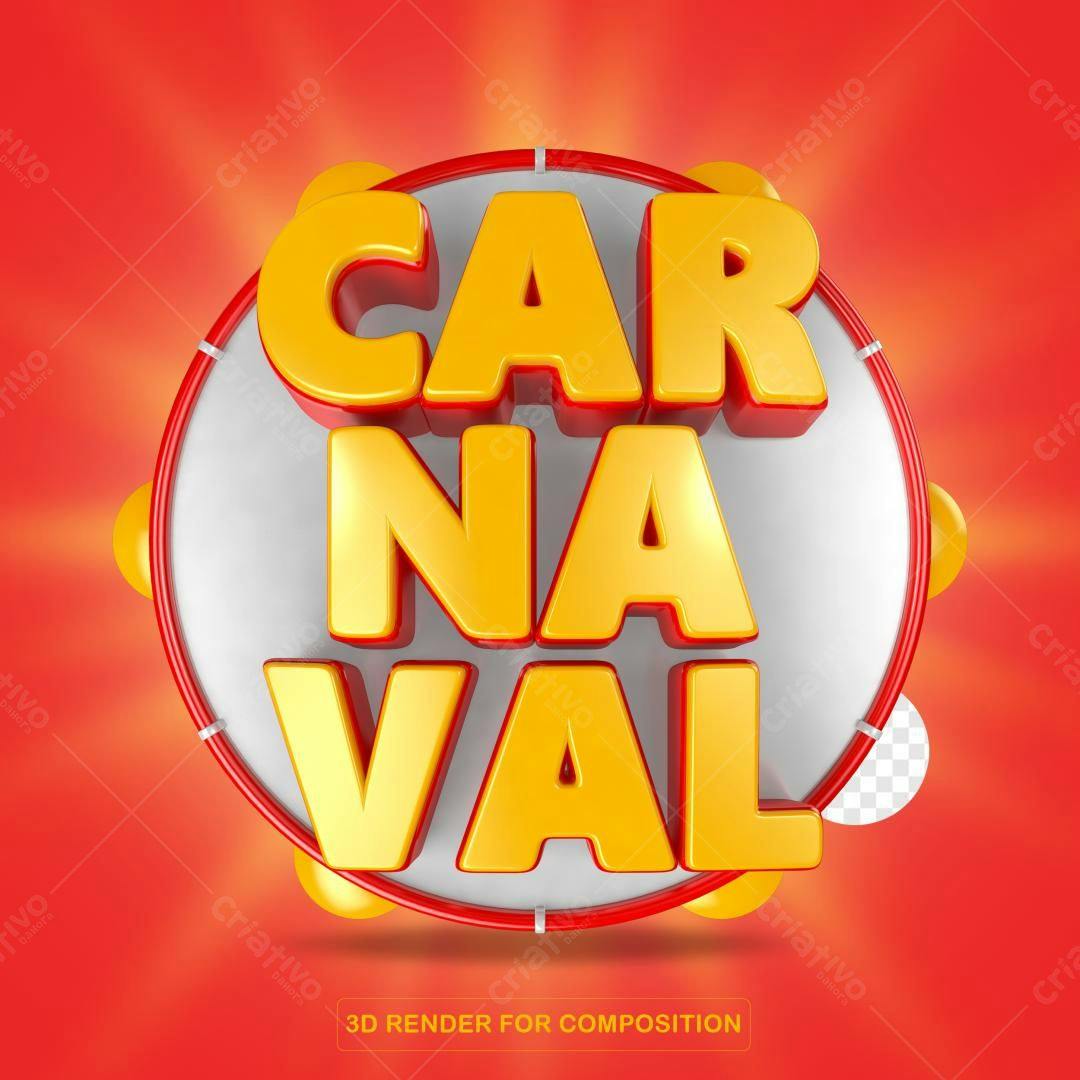 Selo 3D Carnaval amarelo e vermelho 3D