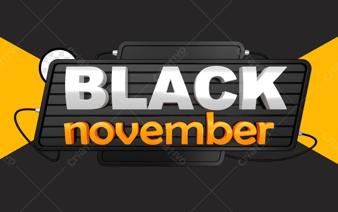 Selo 3D Black November metálico preto e laranja