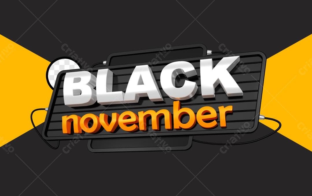 Selo 3D promocional Black November preto e laranja
