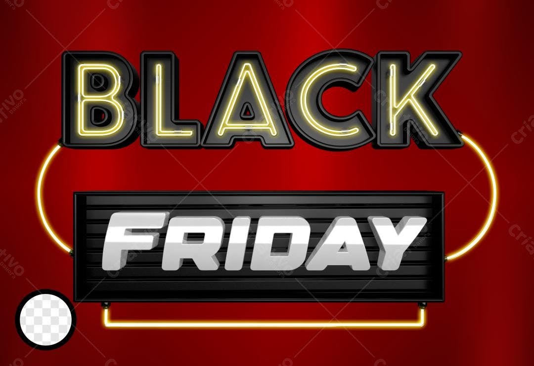 Selo 3D Black Friday Neon Preto e Prata